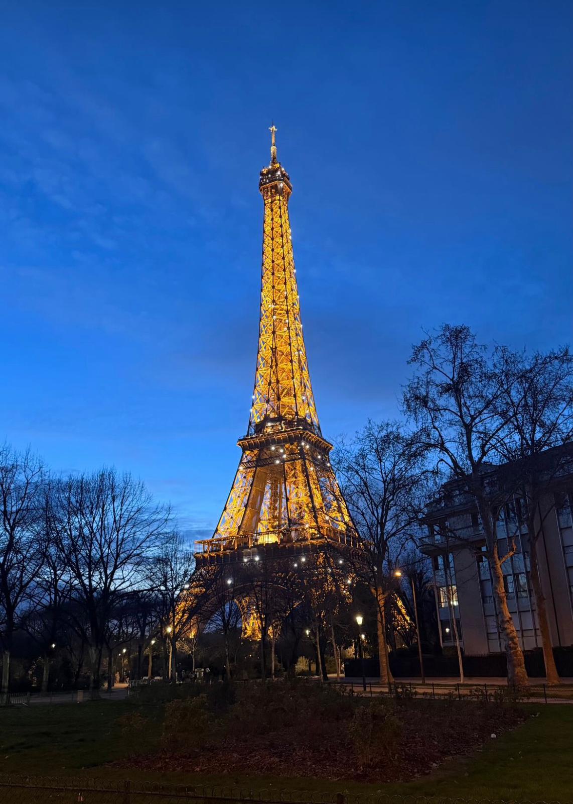 Eiffel Tower night light show and sparkling effect